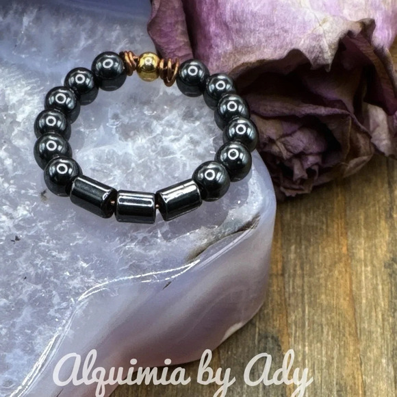 Fall vibes goth Hematite beaded gem ring - Picture 1 of 6